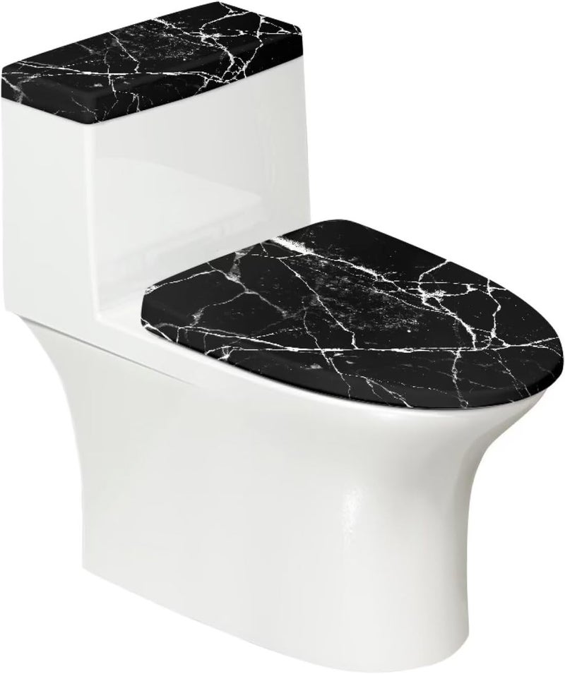Darisoco Black Marble Design Toilet Lid Dust Cover & Toilet Tank Lid Cover for Bathroom Machine Washable Anti-dust with Elastic Edge - Image 1